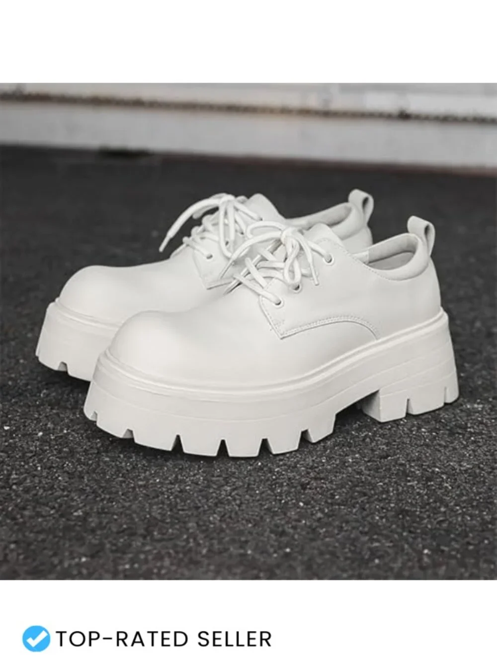 Faux Leather Men's Platform Oxfords Chunky Heel Lace Up Dress Shoes Non-Slip